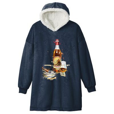 Funny Pappy & Cigar Painting, Blantons, Buffalo Trace 1 Hooded Wearable Blanket