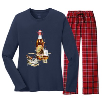 Funny Pappy & Cigar Painting, Blantons, Buffalo Trace 1 Women's Long Sleeve Flannel Pajama Set 