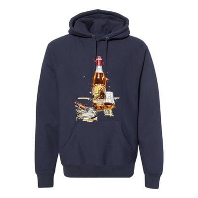 Funny Pappy & Cigar Painting, Blantons, Buffalo Trace 1 Premium Hoodie