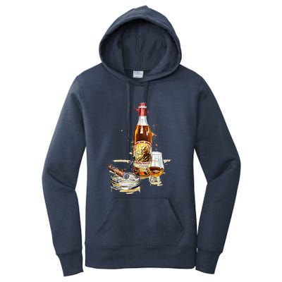 Funny Pappy & Cigar Painting, Blantons, Buffalo Trace 1 Women's Pullover Hoodie