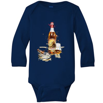 Funny Pappy & Cigar Painting, Blantons, Buffalo Trace 1 Baby Long Sleeve Bodysuit