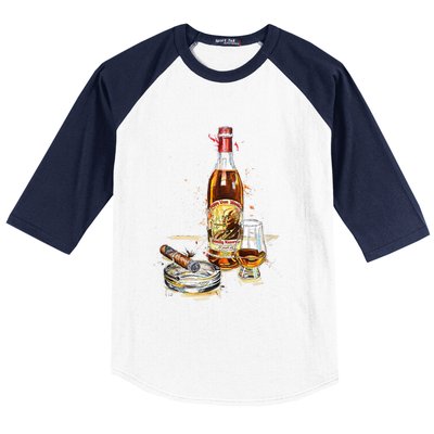 Funny Pappy & Cigar Painting, Blantons, Buffalo Trace 1 Baseball Sleeve Shirt