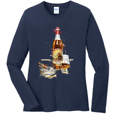 Funny Pappy & Cigar Painting, Blantons, Buffalo Trace 1 Ladies Long Sleeve Shirt