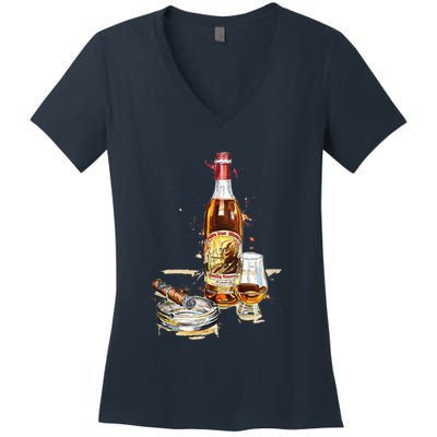 Funny Pappy & Cigar Painting, Blantons, Buffalo Trace 1 Women's V-Neck T-Shirt