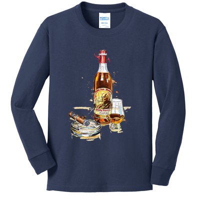 Funny Pappy & Cigar Painting, Blantons, Buffalo Trace 1 Kids Long Sleeve Shirt