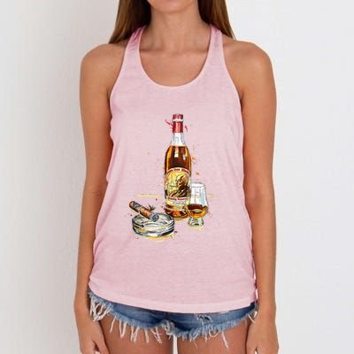 Funny Pappy & Cigar Painting, Blantons, Buffalo Trace 1 Women's Knotted Racerback Tank