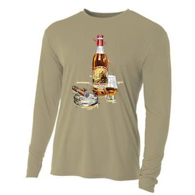 Funny Pappy & Cigar Painting, Blantons, Buffalo Trace 1 Cooling Performance Long Sleeve Crew