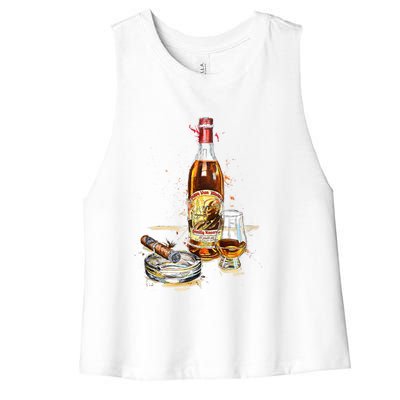 Funny Pappy & Cigar Painting, Blantons, Buffalo Trace 1 Women's Racerback Cropped Tank