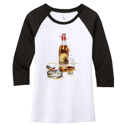 Funny Pappy & Cigar Painting, Blantons, Buffalo Trace 1 Women's Tri-Blend 3/4-Sleeve Raglan Shirt