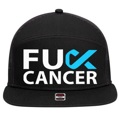 Fuck Prostate Cancer F U FU Blue Ribbon Cancer Awareness 7 Panel Mesh Trucker Snapback Hat