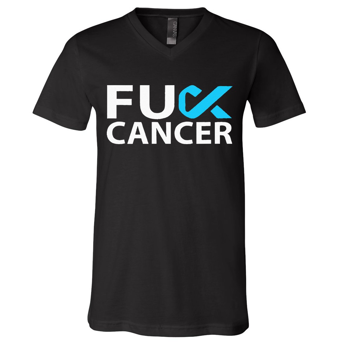 Fuck Prostate Cancer F U FU Blue Ribbon Cancer Awareness V-Neck T-Shirt