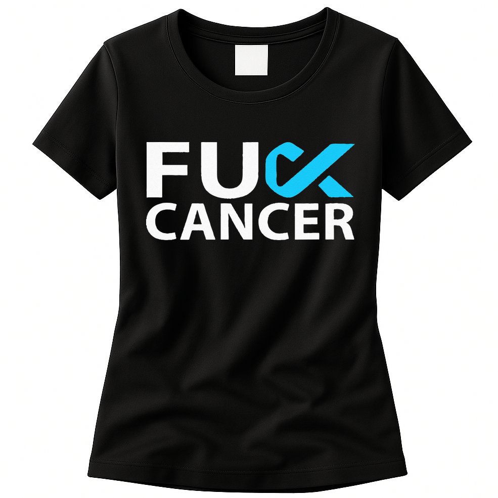Fuck Prostate Cancer F U FU Blue Ribbon Cancer Awareness Womens T-Shirt