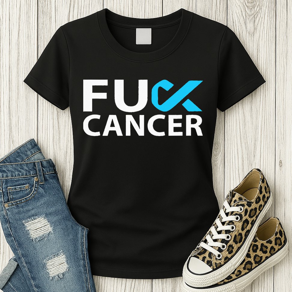 Fuck Prostate Cancer F U FU Blue Ribbon Cancer Awareness Womens T-Shirt