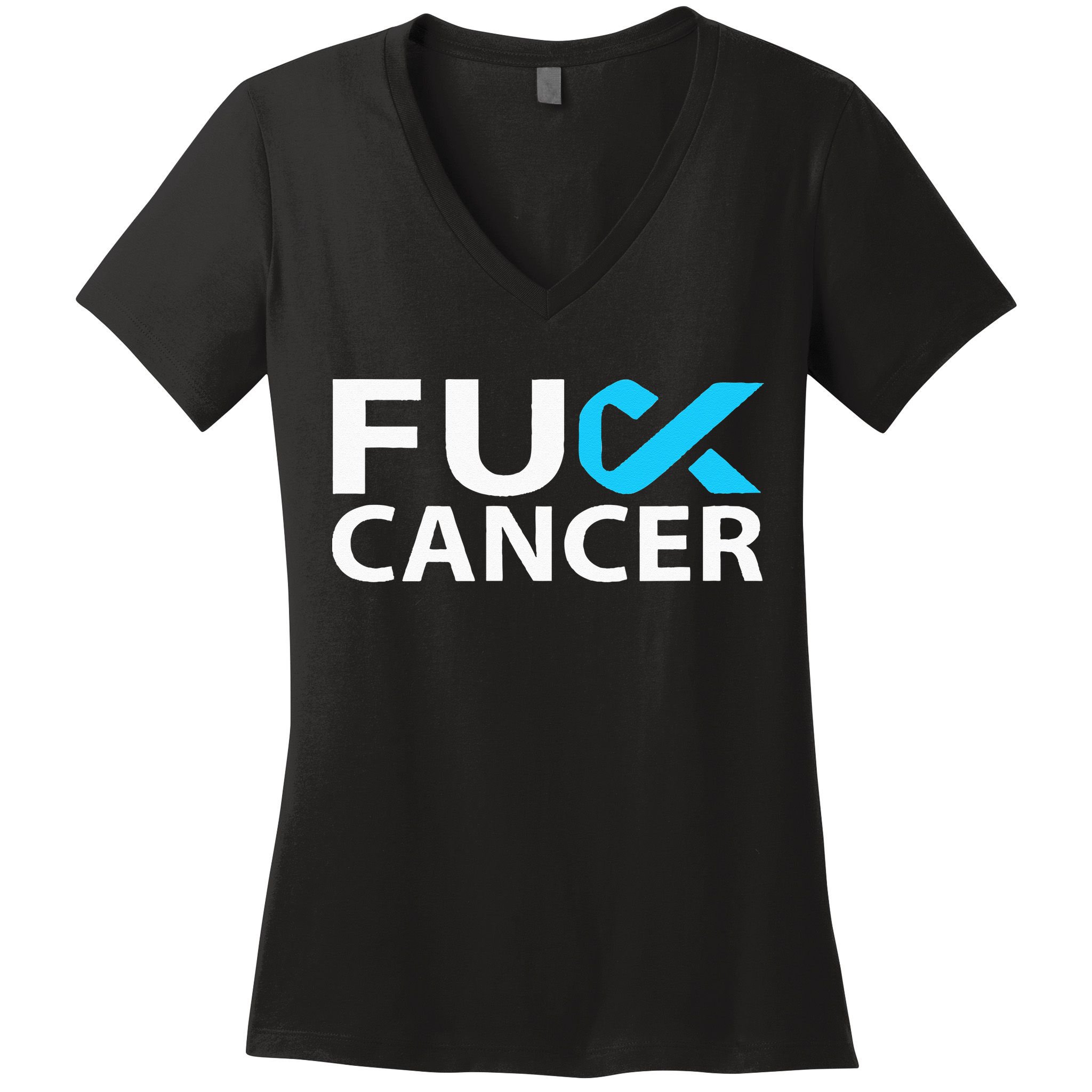 Fuck Prostate Cancer F U FU Blue Ribbon Cancer Awareness Women's V-Neck T-Shirt