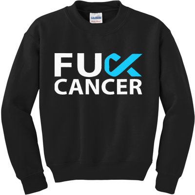 Fuck Prostate Cancer F U FU Blue Ribbon Cancer Awareness Kids Sweatshirt