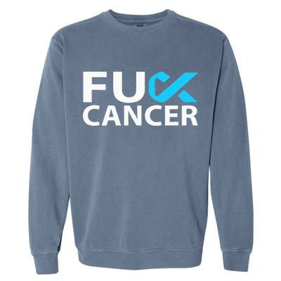 Fuck Prostate Cancer F U FU Blue Ribbon Cancer Awareness Garment-Dyed Sweatshirt