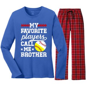 Favorite Players Call Me Brother Baseball Softball Brother Funny Gift Women's Long Sleeve Flannel Pajama Set 