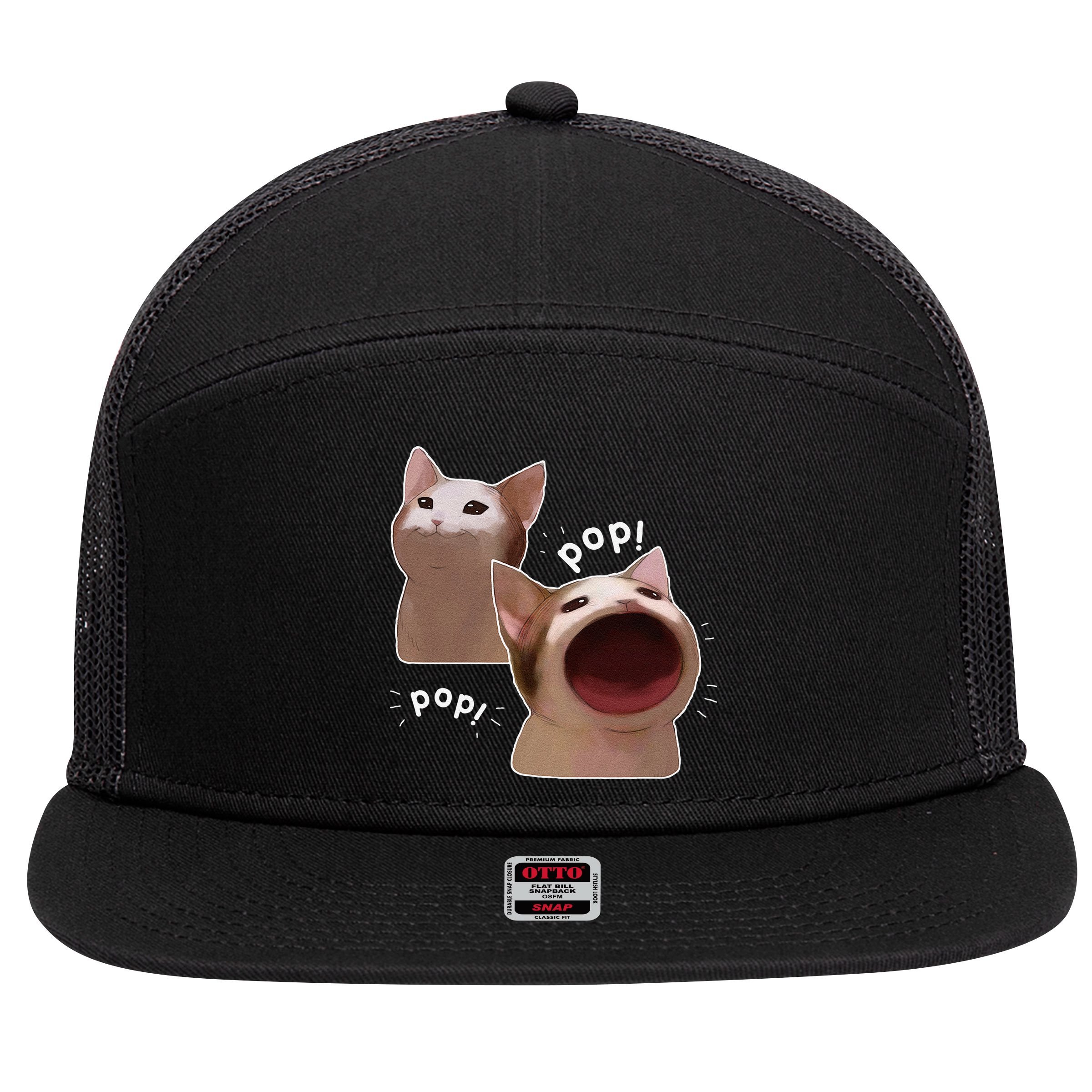 Funny Pop Cat Meme 7 Panel Mesh Trucker Snapback Hat
