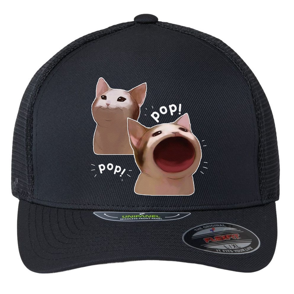 Funny Pop Cat Meme Flexfit Unipanel Trucker Cap