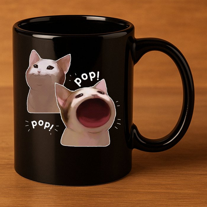 Funny Pop Cat Meme 11oz C Handle Ceramic Mug