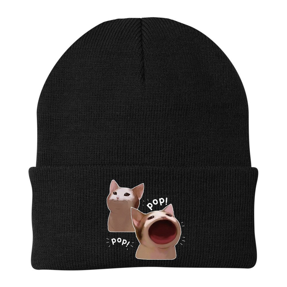 Funny Pop Cat Meme Beanie
