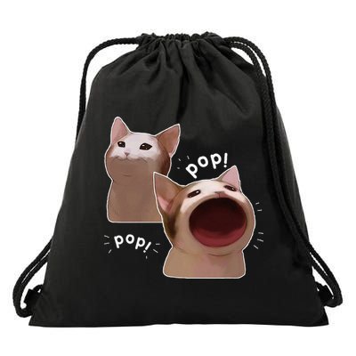 Funny Pop Cat Meme Drawstring Bag