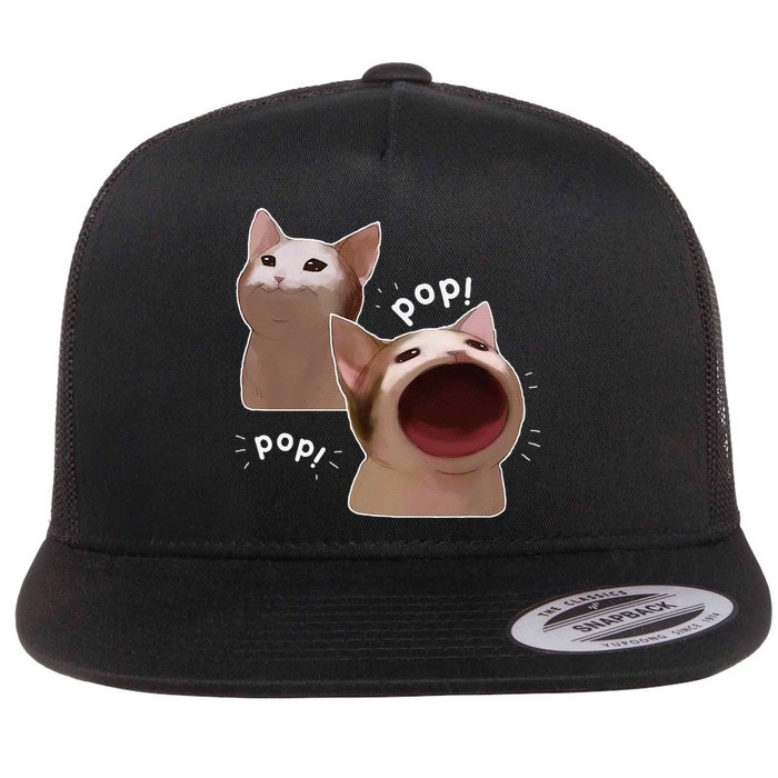 Funny Pop Cat Meme Flat Bill Trucker Hat