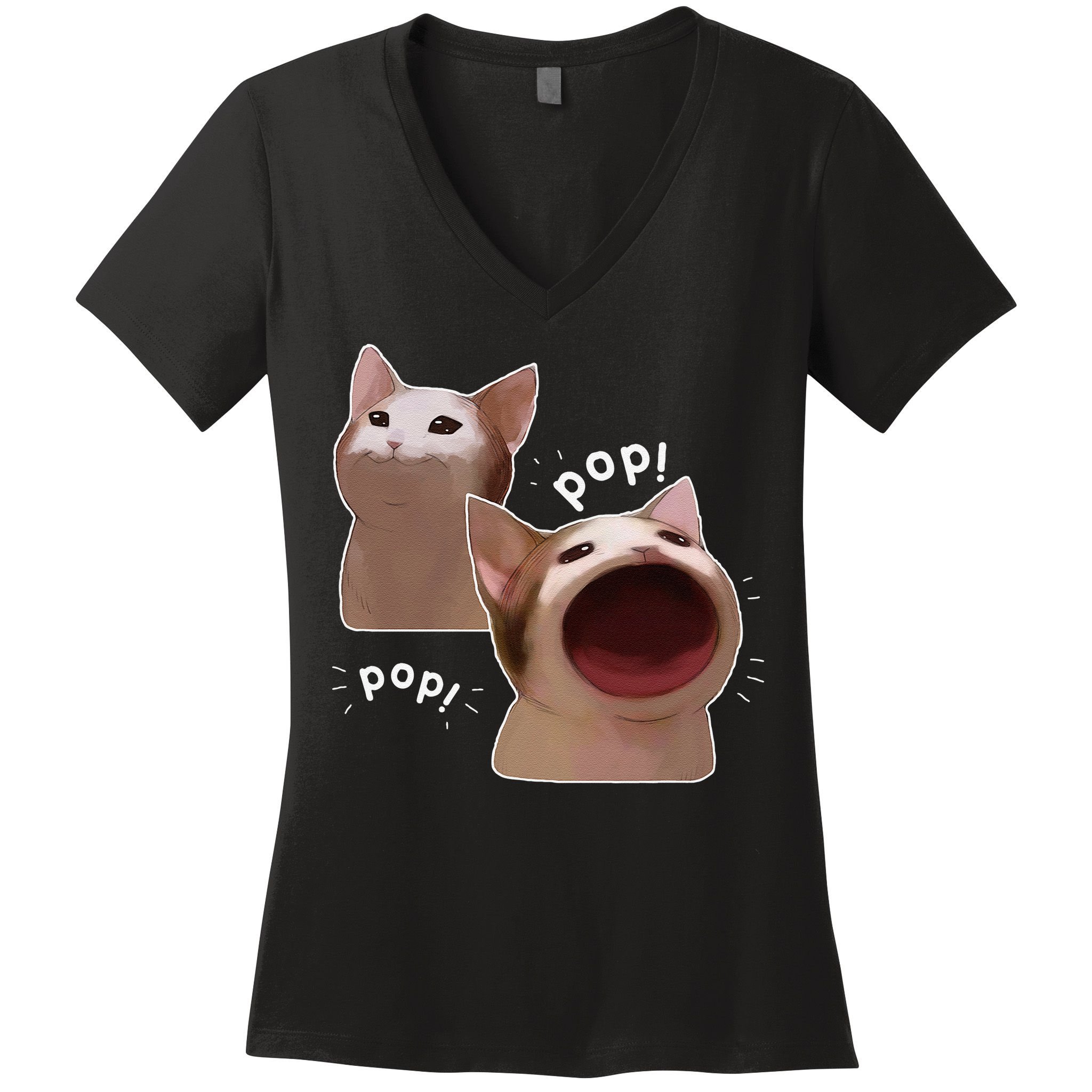 Funny Pop Cat Meme Women's V-Neck T-Shirt