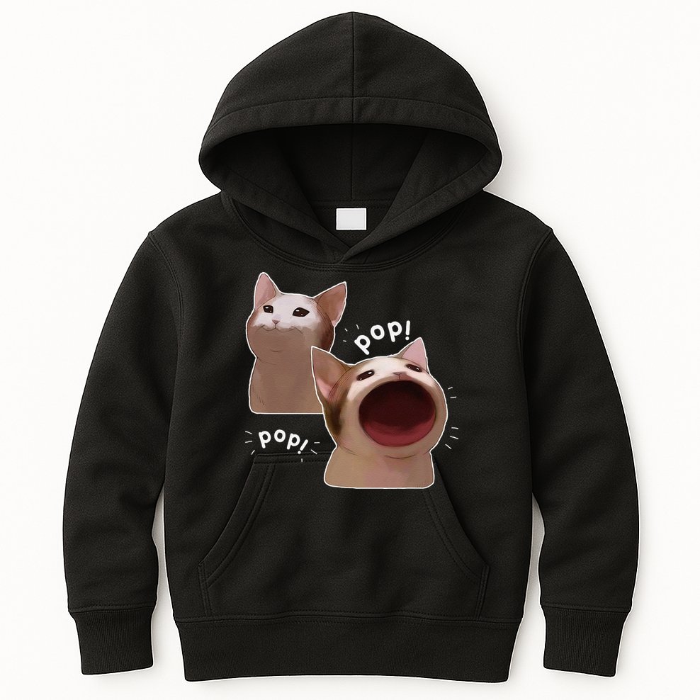 Funny Pop Cat Meme Kids Hoodie