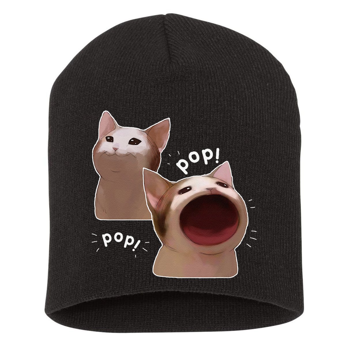 Funny Pop Cat Meme Short Acrylic Beanie