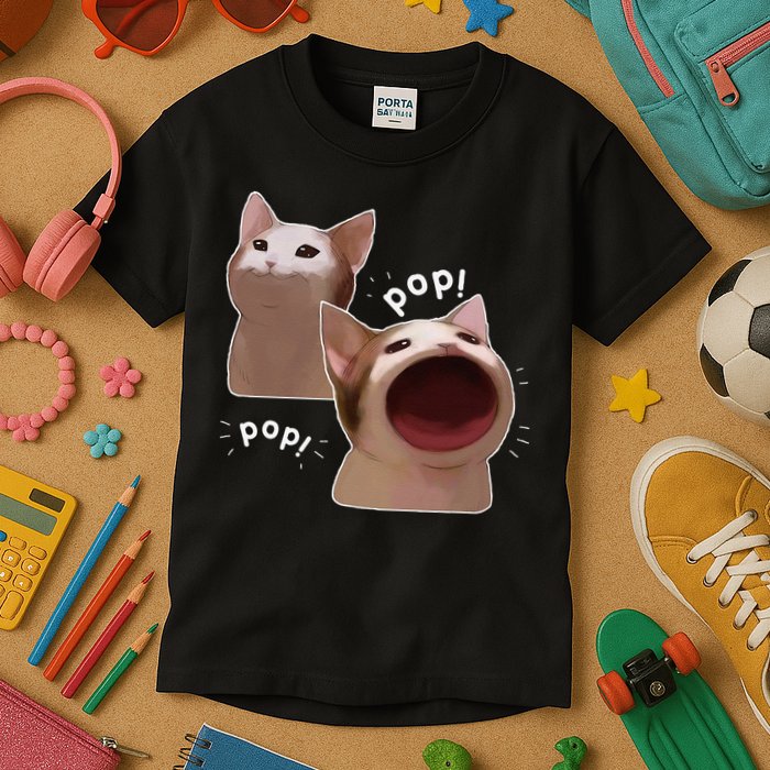 Funny Pop Cat Meme Kids T-Shirt