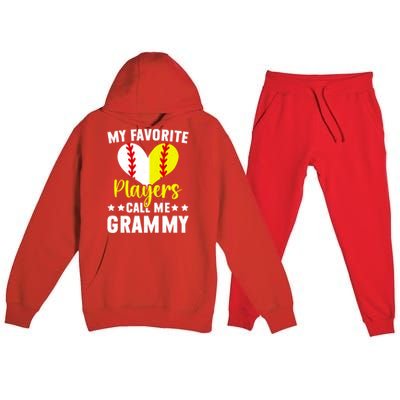 Favorite Players Call Me Grammy Baseball Softball Grammy Cute Gift Premium Hooded Sweatsuit Set