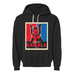 Funny Political Cats For Kamala Feline Lover Supporter Garment-Dyed Fleece Hoodie