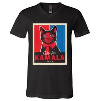 Funny Political Cats For Kamala Feline Lover Supporter V-Neck T-Shirt