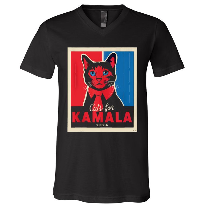 Funny Political Cats For Kamala Feline Lover Supporter V-Neck T-Shirt