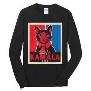 Funny Political Cats For Kamala Feline Lover Supporter Tall Long Sleeve T-Shirt