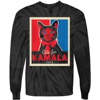 Funny Political Cats For Kamala Feline Lover Supporter Tie-Dye Long Sleeve Shirt