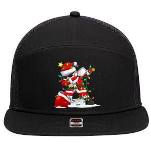 Funny Pickleball Christmas Dabbing Santa Playing Pickleball 7 Panel Mesh Trucker Snapback Hat