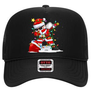 Funny Pickleball Christmas Dabbing Santa Playing Pickleball High Crown Mesh Back Trucker Hat