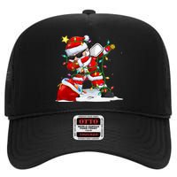 Funny Pickleball Christmas Dabbing Santa Playing Pickleball High Crown Mesh Back Trucker Hat