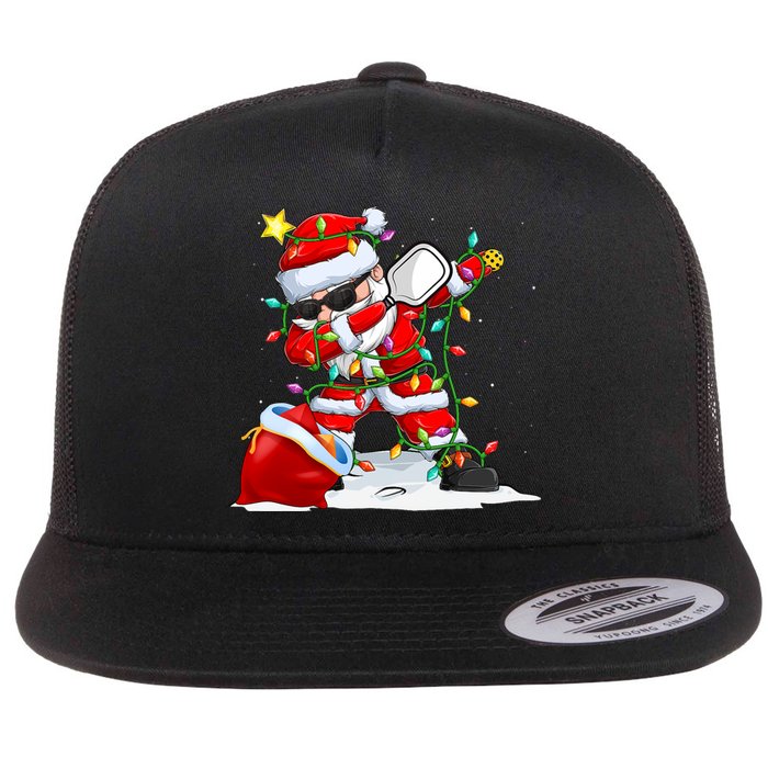 Funny Pickleball Christmas Dabbing Santa Playing Pickleball Flat Bill Trucker Hat