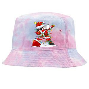 Funny Pickleball Christmas Dabbing Santa Playing Pickleball Tie-Dyed Bucket Hat