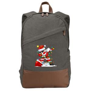 Funny Pickleball Christmas Dabbing Santa Playing Pickleball Cotton Canvas Backpack