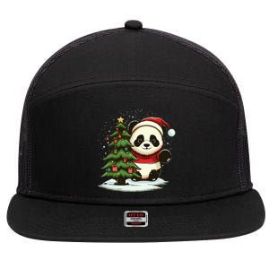 Festive Panda Claus for Christmas Celebration 7 Panel Mesh Trucker Snapback Hat