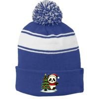 Festive Panda Claus for Christmas Celebration Stripe Pom Pom Beanie