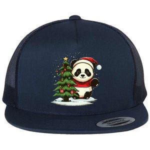 Festive Panda Claus for Christmas Celebration Flat Bill Trucker Hat