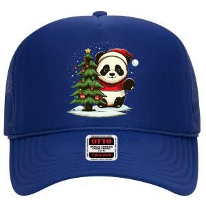 Festive Panda Claus for Christmas Celebration High Crown Mesh Back Trucker Hat