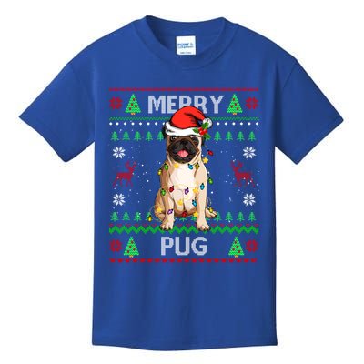 Funny Pug Christmas Ugly Sweater Pug Tree Lights Xmas Meaningful Gift Kids T-Shirt