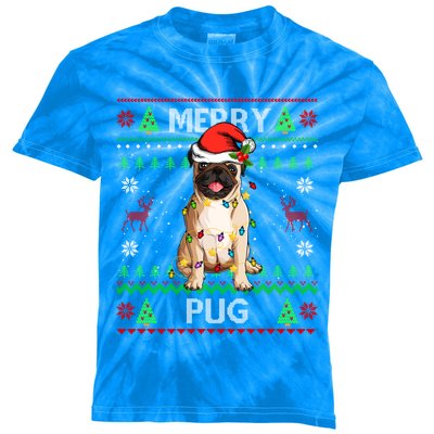 Funny Pug Christmas Ugly Sweater Pug Tree Lights Xmas Meaningful Gift Kids Tie-Dye T-Shirt