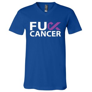 Fuck Pancreatic Cancer F U Fu Purple Ribbon Cancer Awareness Gift V-Neck T-Shirt